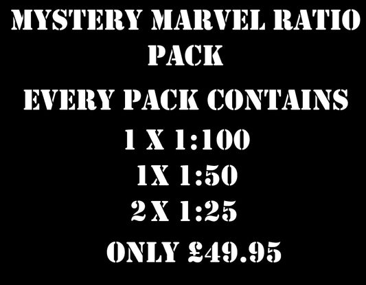 4 PACK MARVEL MYSTERY RATIO PACKS 1:100. 1:50 & 1:25's