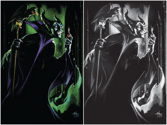 DISNEY VILLAINS MALEFICENT #1 GARBRIELE DELL'OTTO COLOUR/B&W VIRGIN VARIANT SET LIMITED TO 333 SETS WITH NUMBERED COA