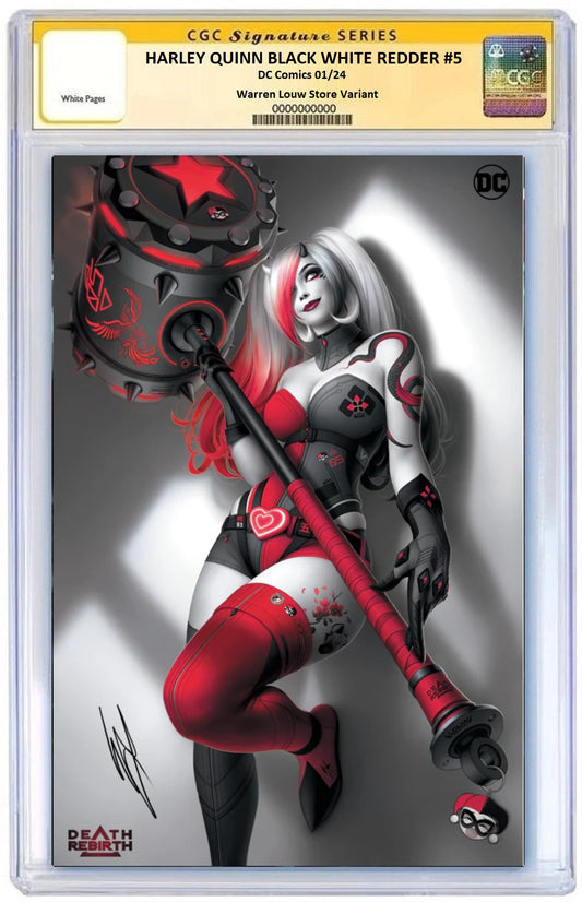 HARLEY QUINN BLACK WHITE REDDER #5 WARREN LOUW FOIL VARIANT LIMITED TO 500 COPIES WITH NUMBERED COA CGC SS PREORDER