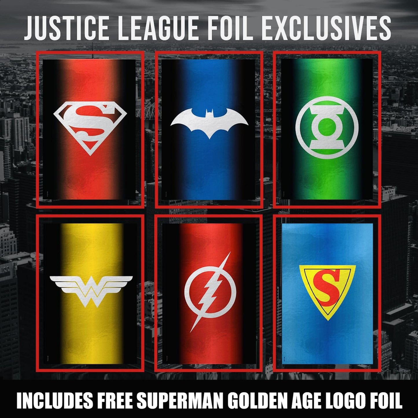 FULL SET OF JUSTICE LEAGUE FOIL NYCC 2023 VARIANTS + FREE SUPERMAN ANNUAL #1 GOLDEN AGE FOIL 2023 NYCC VARIANT LIMITED TO 600 COPIES WITH NUMBERED COA