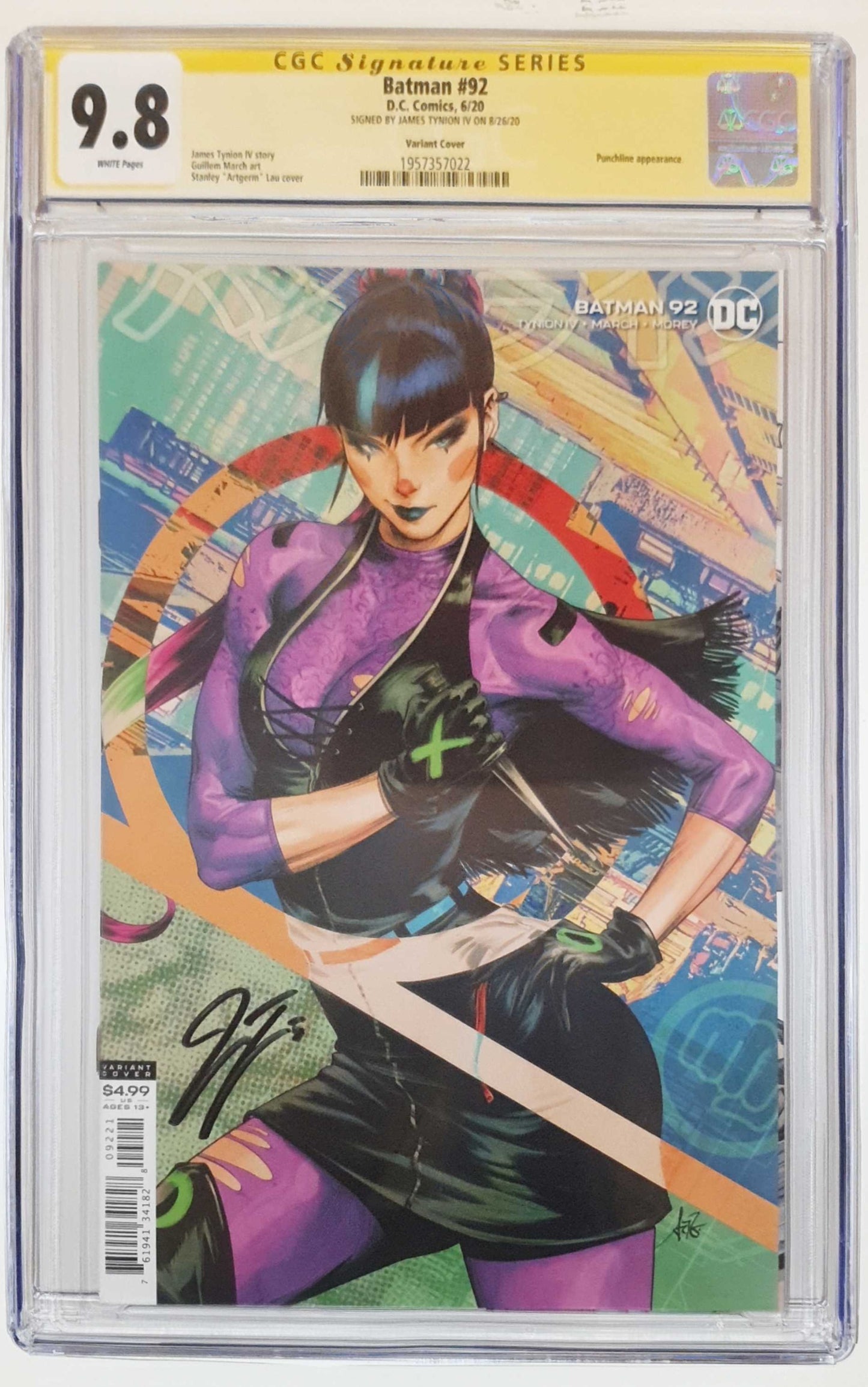BATMAN #92 CARD STOCK ARTGERM VARIANT VAR ED - 1ST SOLO PUNCHLINE COVER - CGC SS 9.8 SIGNED BY JAMES TYNION IV