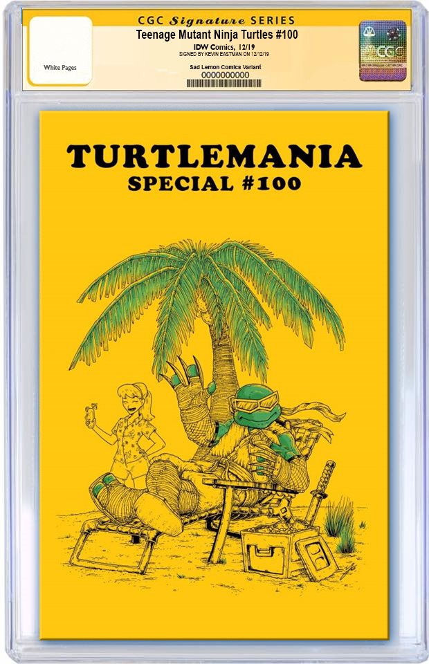 TMNT #100 MIKE VASQUEZ GOLD TURTLEMANIA  HOMAGE VARIANT HEAD, TORSO & WEAPON SKETCH ON BACK BY KEVIN EASTMAN, NUMBERED & CGC GRADED & LIMITED TO 10 COPIES