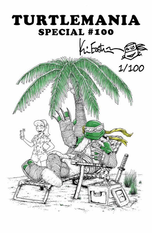TMNT #100 MIKE VASQUEZ WHITE TURTLEMANIA  HOMAGE VARIANT SIGNED, REMARKED & NUMBERED BY KEVIN EASTMAN LIMITED TO 100 COPIES WITH COA