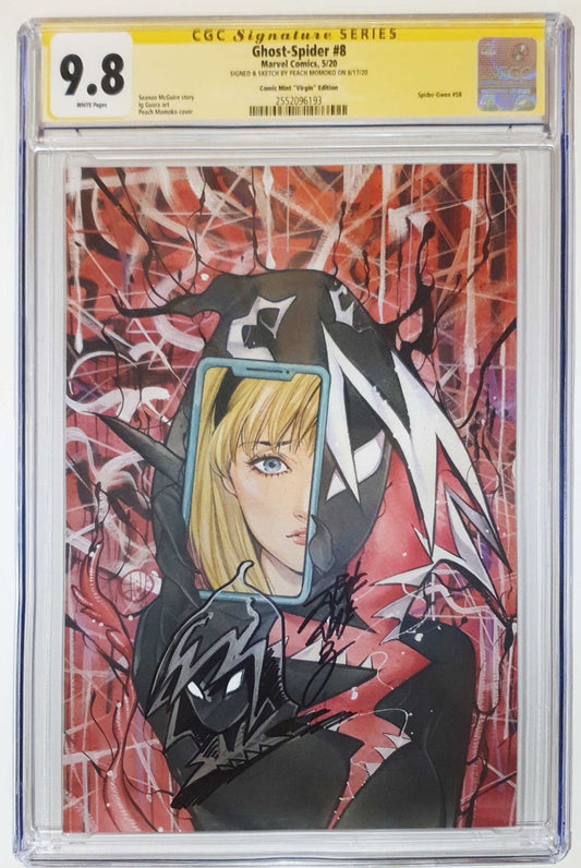 GHOST-SPIDER #8 PEACH MOMOKO GWENOM VIRGIN VARIANT LIMITED TO 600 CGC 9.8 REMARK