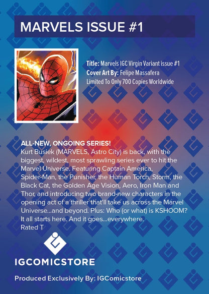 THE MARVELS #1 FELIPE MASSAFERA VIRGIN VARIANT LIMITED TO 700 COPIES WITH COLLECTABLE COA CARD