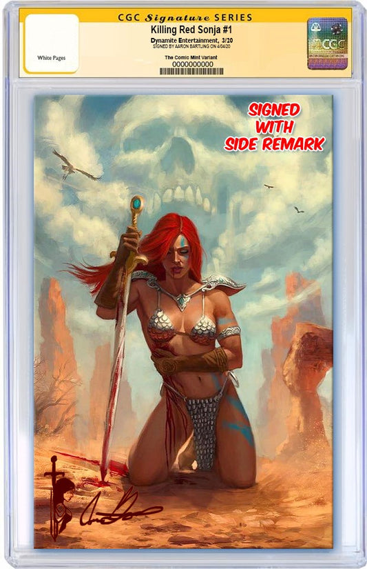 KILLING RED SONJA #1 AARON BARTLING VIRGIN VARIANT LIMITED TO 500 CGC SS & SIDE REMARK REORDER