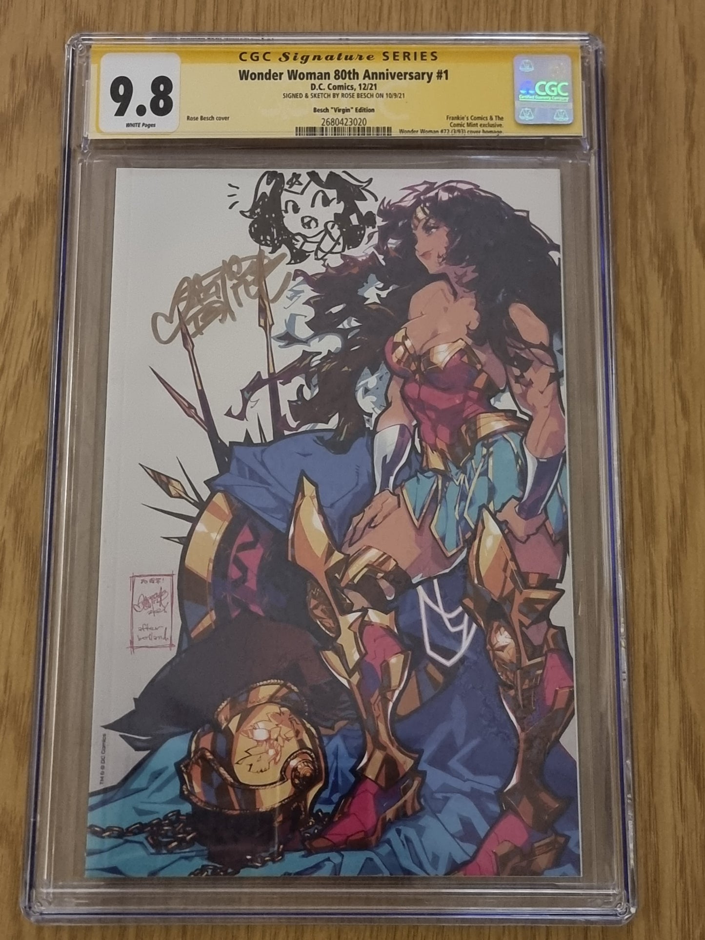 WONDER WOMAN 80TH ANNIVERSARY ROSE BESCH NYCC VIRGIN VARIANT LIMITED TO 1000 WITH COA CGC 9.8 REMARK