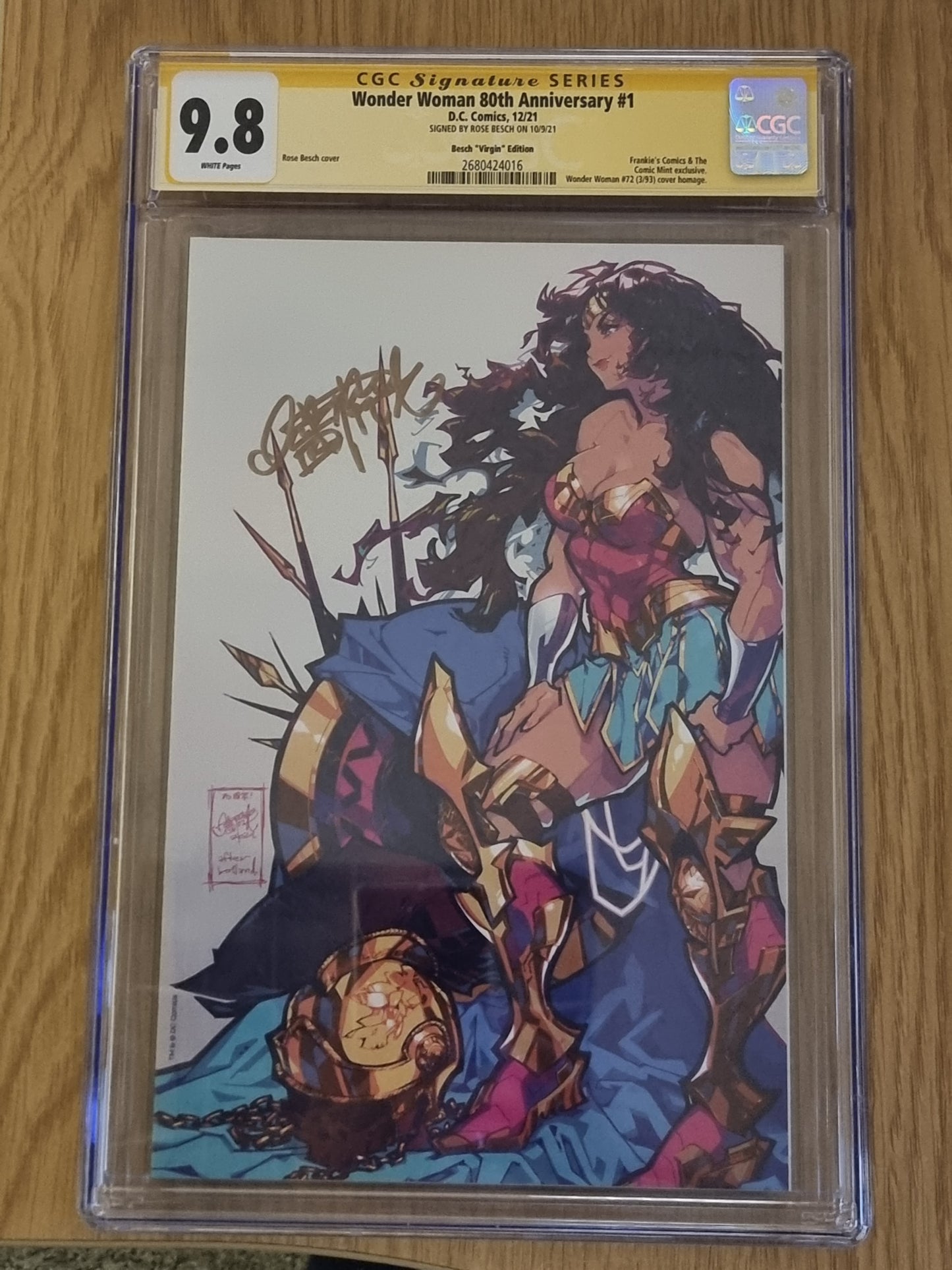 WONDER WOMAN 80TH ANNIVERSARY ROSE BESCH NYCC VIRGIN VARIANT LIMITED TO 1000 WITH COA CGC 9.8 SS