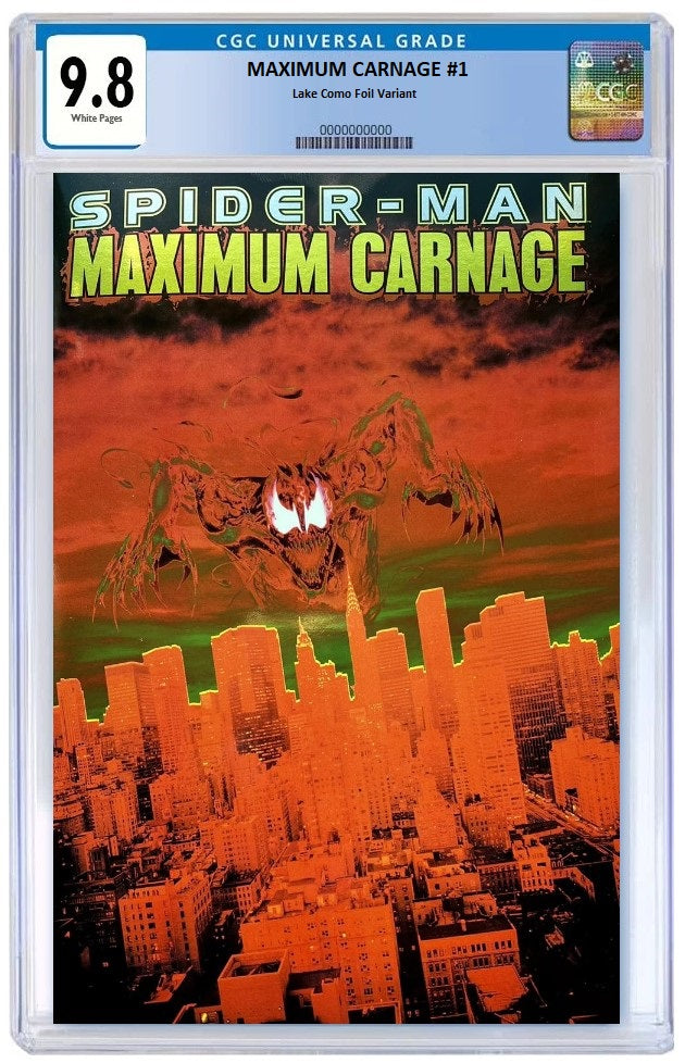 MAXIMUM CARNAGE #1 BILL SIENKIEWICZ LAKE COMO ART FESTIVAL MEXICAN FOIL VARIANT LIMITED TO 1000 COPIES CGC 9.8 PREORDER
