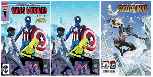 WHAT IF...? MILES MORALES #1 MIKE MAYHEW TRADE/VIRGIN VARIANT SET LIMITED TO 1000 SETS & MILES MORALES #28 CAP VARIANT