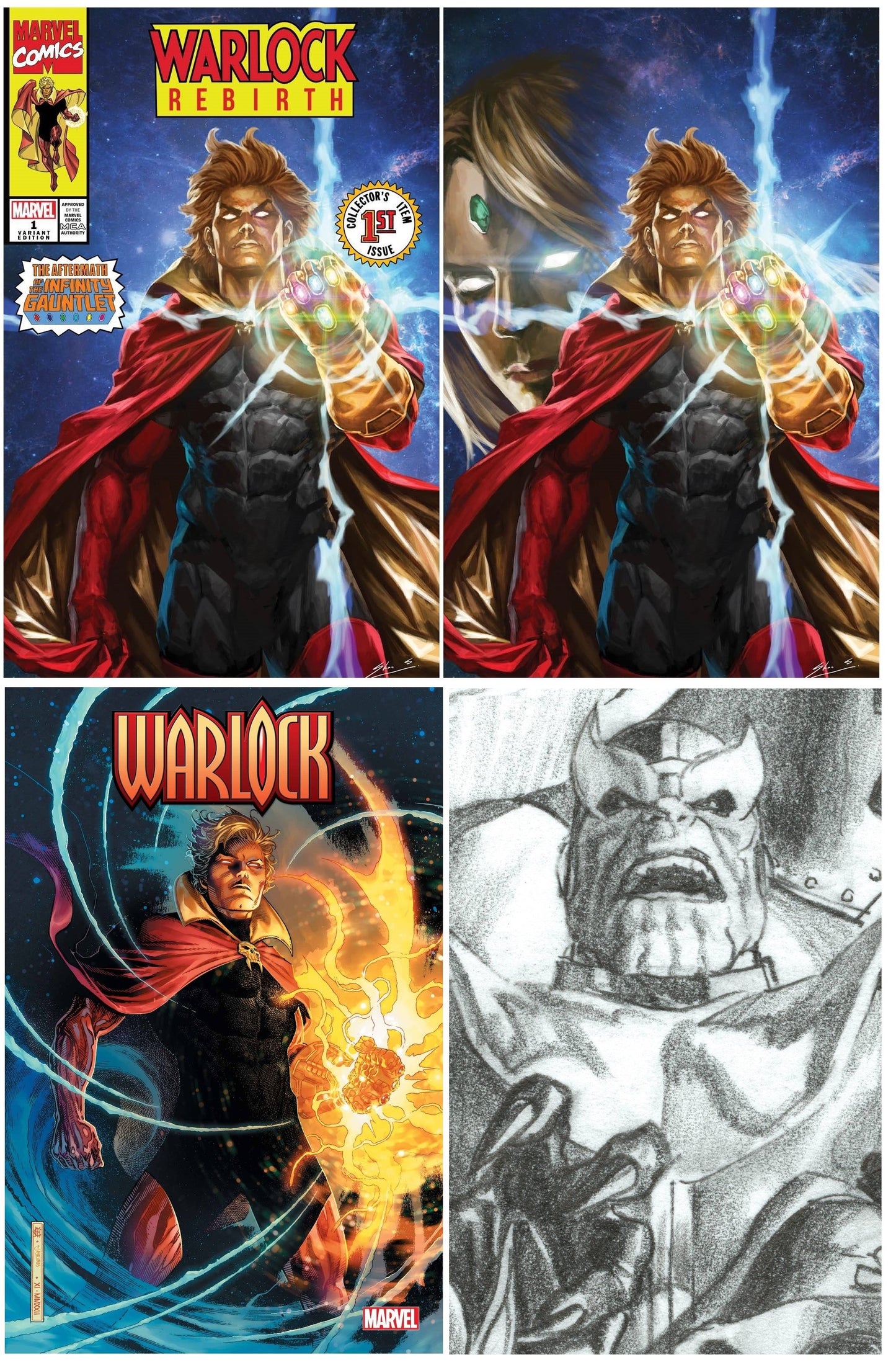 WARLOCK REBIRTH #1 SKAN SRISUWAN TRADE/VIRGIN HOMAGE VARIANT SET LIMITED TO 600 SETS WITH NUMBERED COA + 1:25 & 1:100 VARIANTS