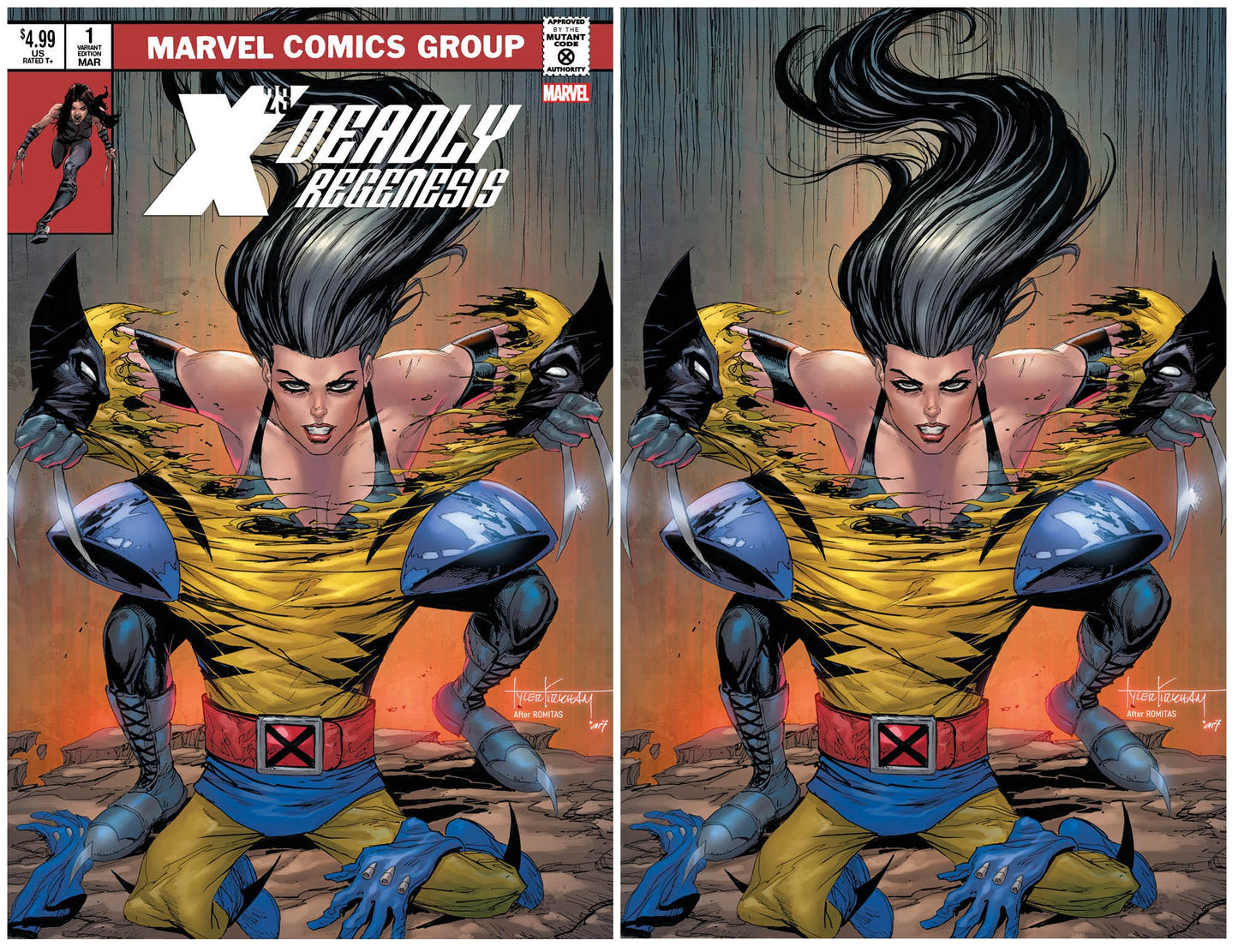 X-23 DEADLY REGENESIS #1 TYLER KIRKHAM TRADE/VIRGIN VARIANT SET LIMITED TO 600 SETS WITH NUMBERED COA