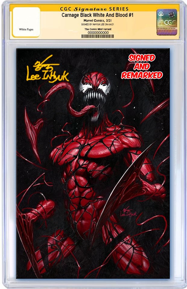 CARNAGE BLACK WHITE AND BLOOD #1 (OF 4) INHYUK LEE VIRGIN VARIANT LIMITED TO 1000 WITH NUMBERED COA CGC REMARK PREORDER