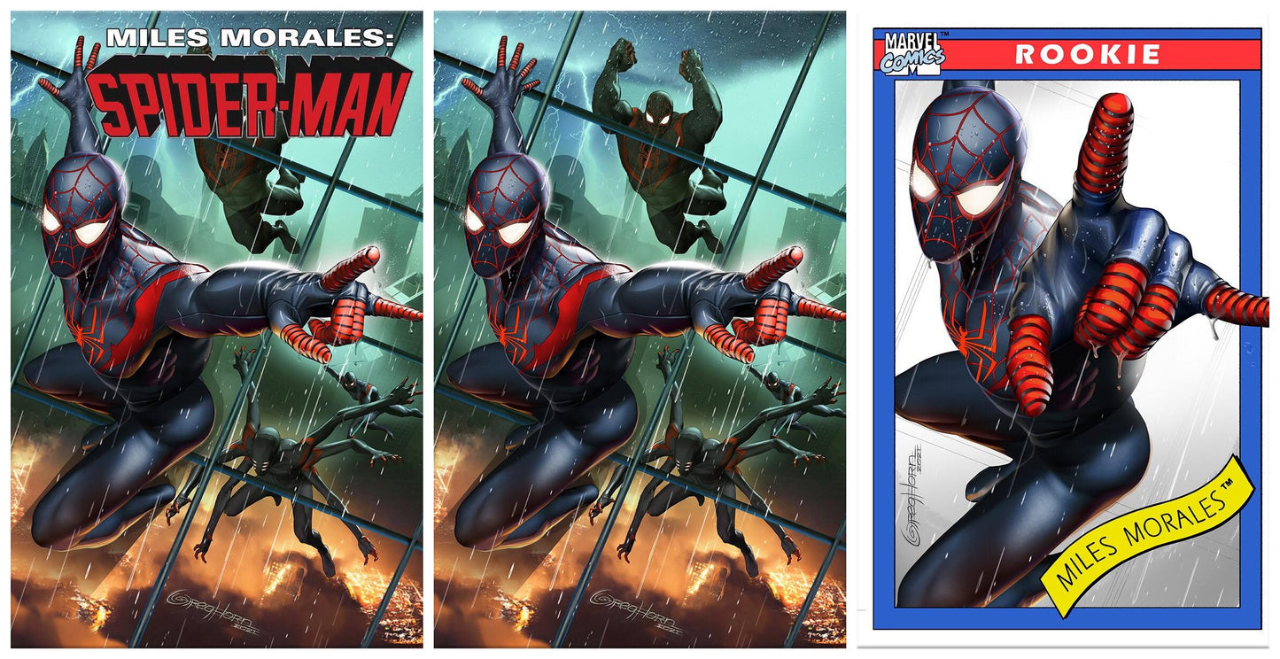 MILES MORALES #25 GREG HORN TRADE/VIRGIN/TRADING CARD VARIANT SET LIMITED TO 1000 SETS