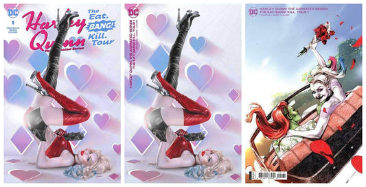 HARLEY QUINN THE EAT BANG KILL TOUR #1 NATALI SANDERS TRADE DRESS/MINIMAL TRADE & 1:25 VARIANT SET